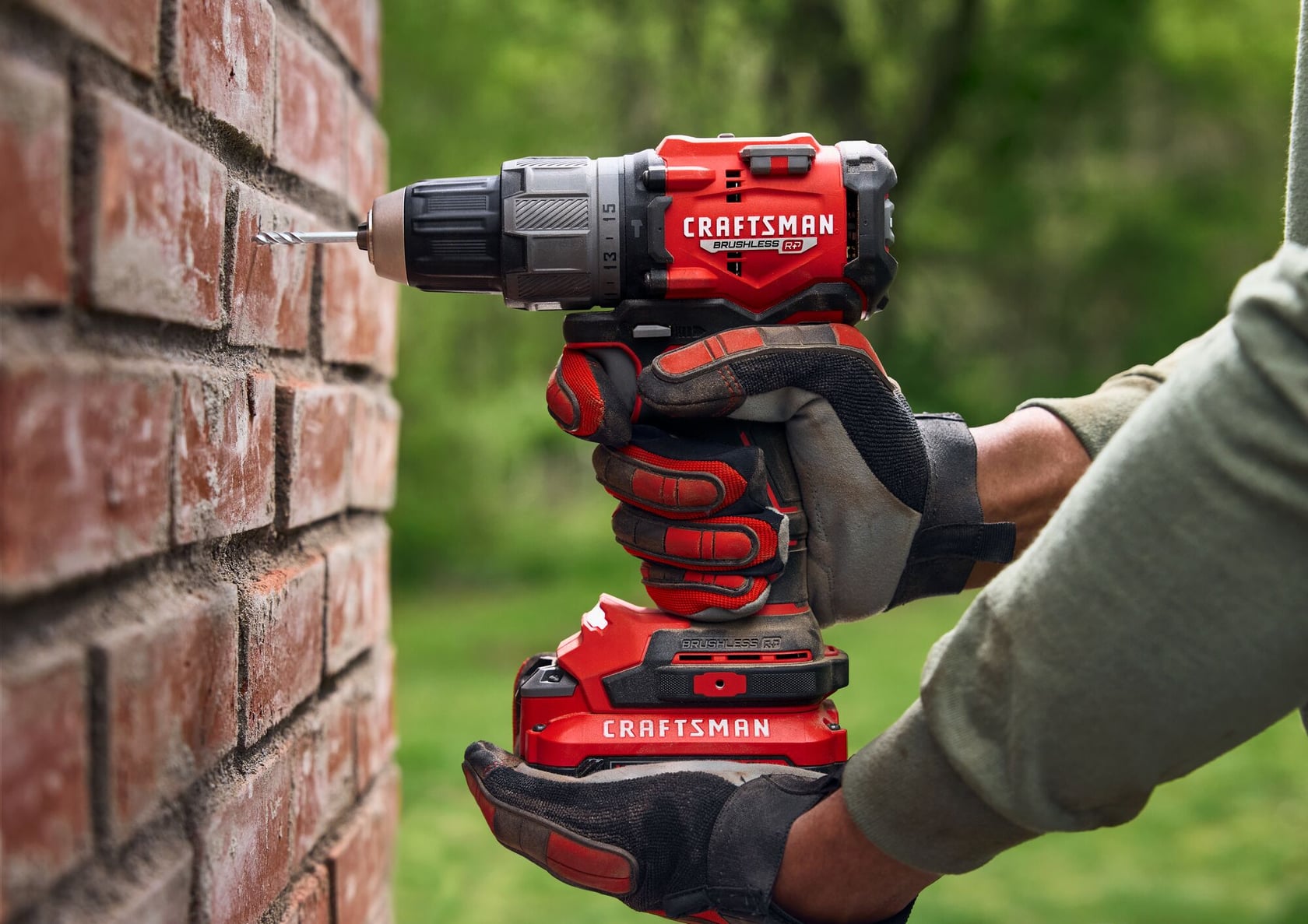 CRAFTSMAN V20* RP HammerDrill mounting flagpole/light into brick