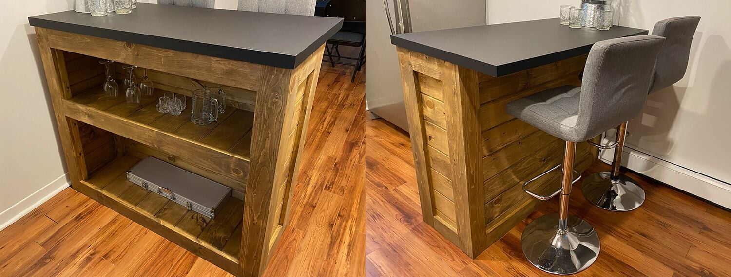 Back view and front view of Rustic Bar 

Vues arrière et avant du bar rustique 