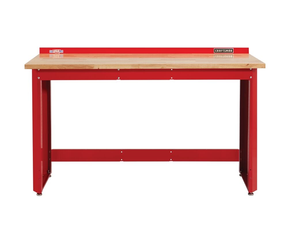 Craftsman workbench CMST27200R red metal frame with wood top white background beauty shot front angle