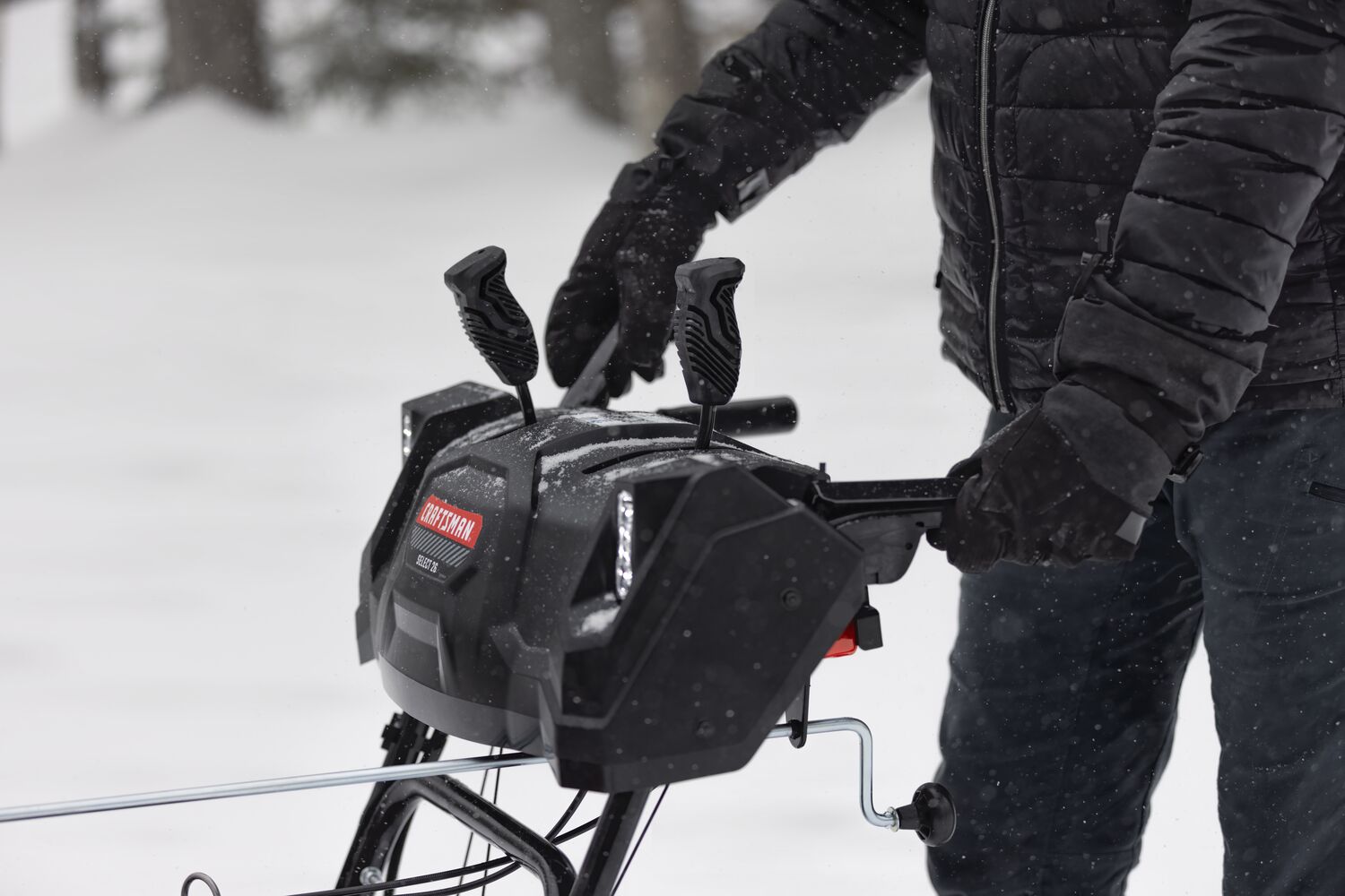 CRAFTSMAN Select 26 Snowblower zoomed in snow single hand control