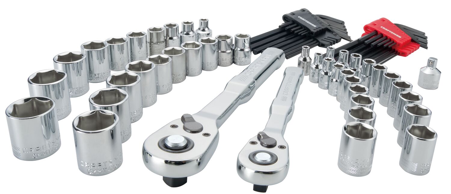 CRAFTSMAN 71 Piece Mechanics Tool Set Laid Out on White Background