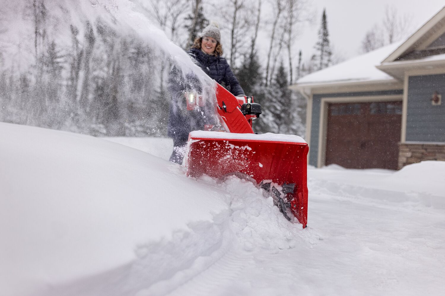 CRAFTSMAN Performance 26 V20* Start Gas Snow Blower clearing driveaway near house