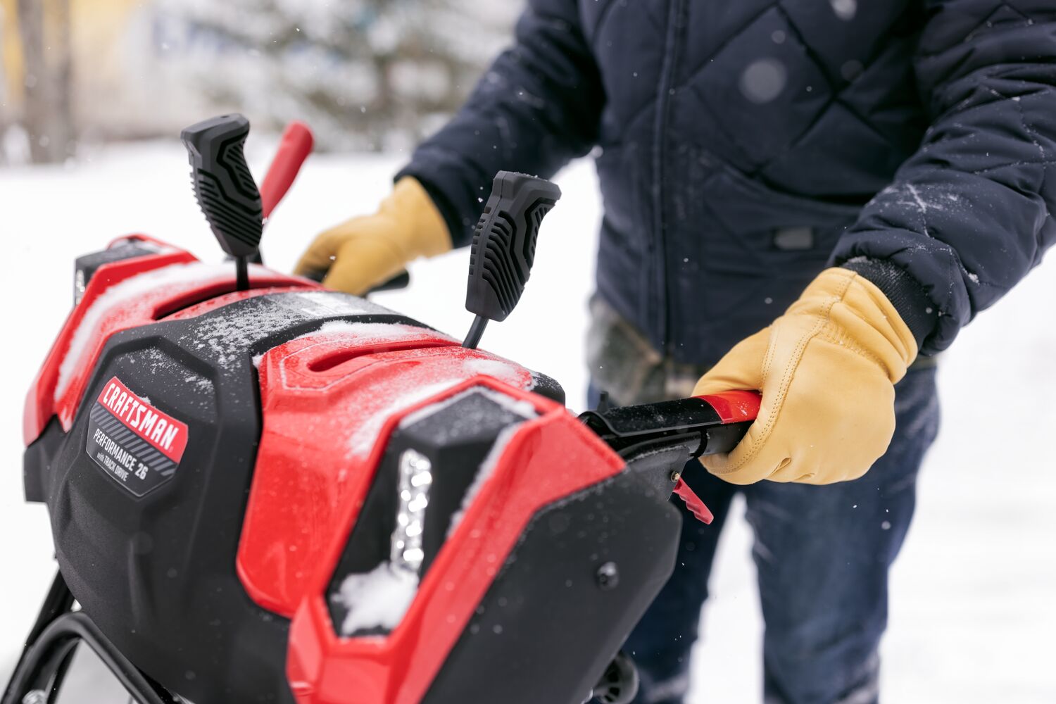 CRAFTSMAN Performance 26 Track Snowblower zoomed in with single hand control