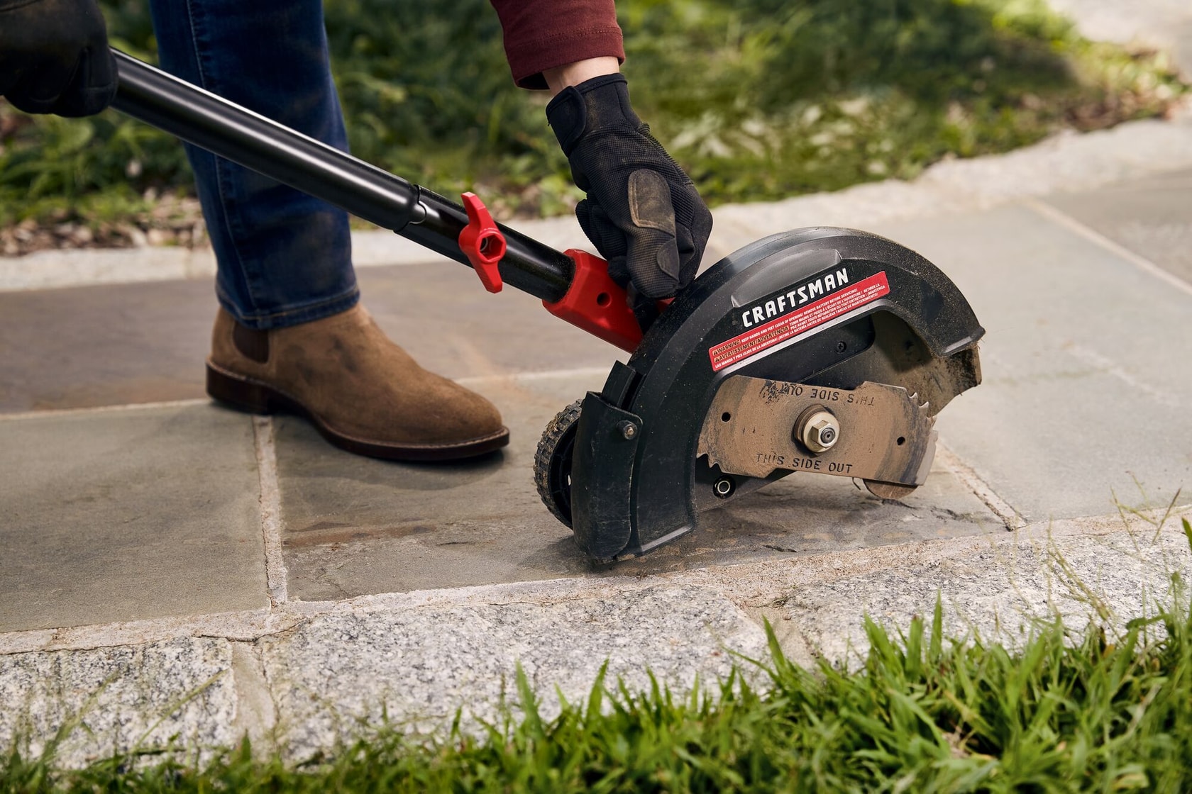 Integrated edge guide  feature of cordless edger tool only.