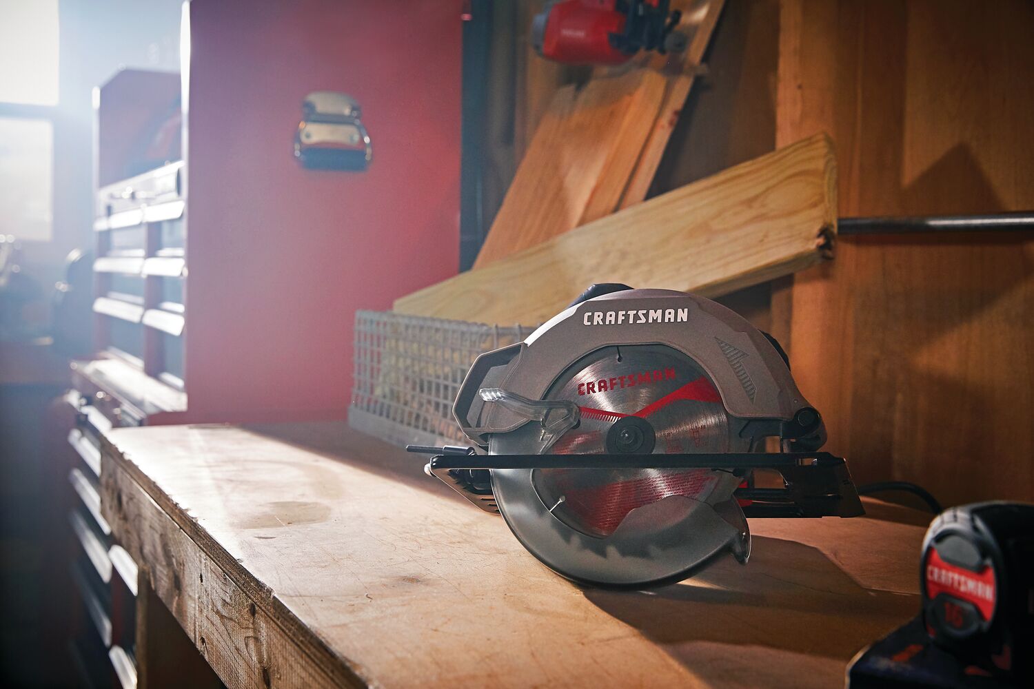 13 amp seven and a quarter inch circular saw at a work shop.